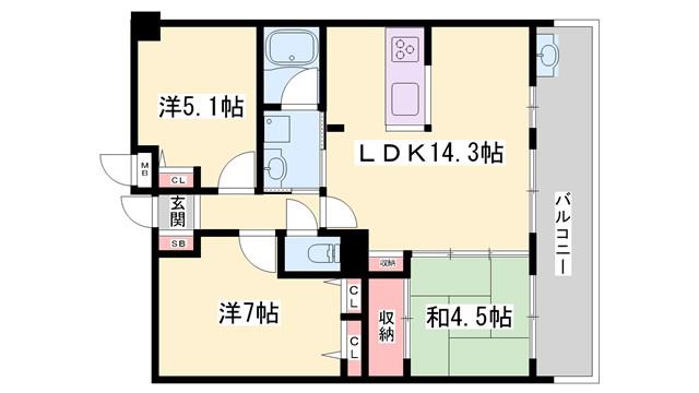 アルファステイツ明石駅前(3LDK/10階)の間取り写真