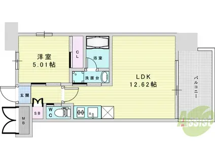 プレジオ三国EURO(1LDK/6階)の間取り写真