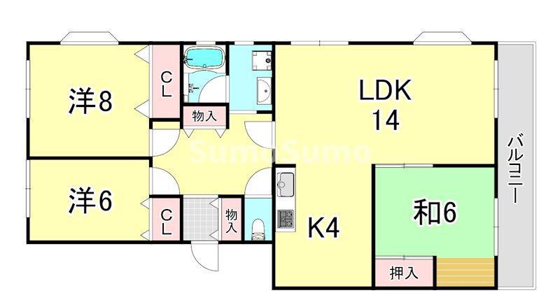 ハイツ仏天垣(3LDK/1階)の間取り写真