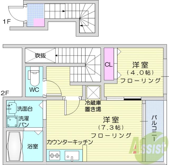 サンプレイス台原(1DK/2階)の間取り写真