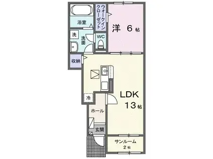 アイリス ガーデン(1LDK/1階)の間取り写真