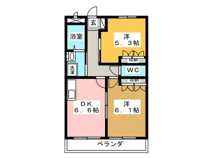 エバー・プレイス B(2DK/1階)の間取り写真