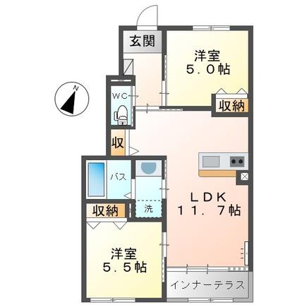 カーサ牛田本町(2LDK/1階)の間取り写真