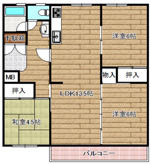 若山台23号棟(3LDK/2階)の間取り写真