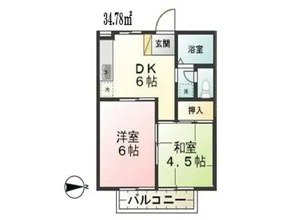 ヴィラ西の森(2DK/2階)の間取り写真