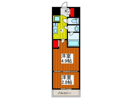 ケリア川口(2K/5階)の間取り写真