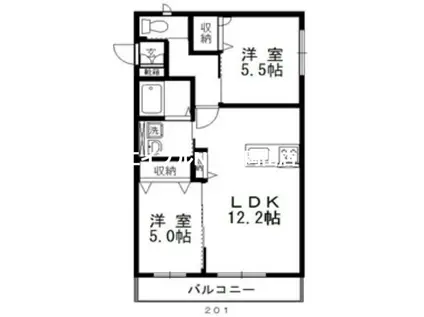 ウイズハイム赤坂I(2LDK/2階)の間取り写真