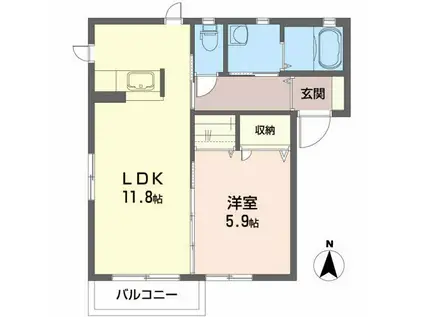 シェルブルーB(1LDK/2階)の間取り写真