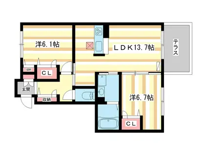 メゾングレイス(2LDK/1階)の間取り写真