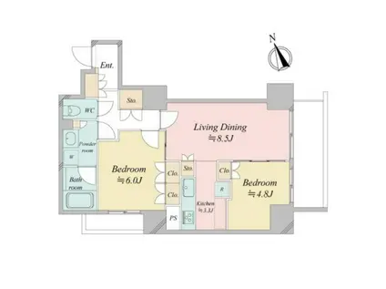 IIHA武蔵野(2LDK/6階)の間取り写真