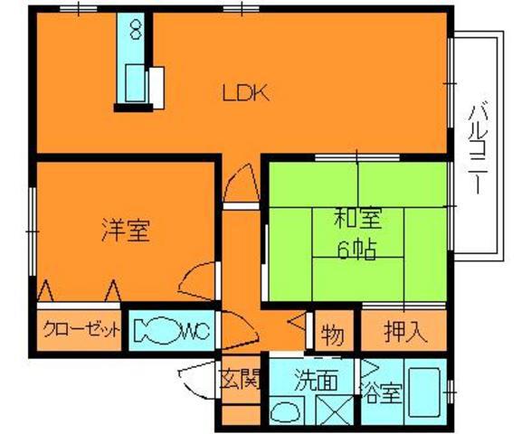 シャンテかしの木(2LDK/2階)の間取り写真