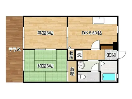 ビーライン中井口II(2DK/1階)の間取り写真