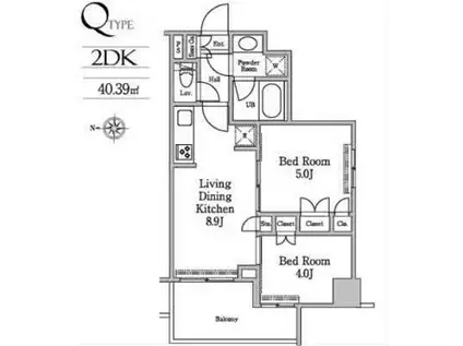 レジディア南品川II(2DK/5階)の間取り写真
