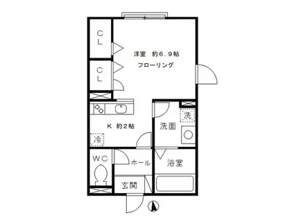 スカイテラス西麻布(1K/1階)の間取り写真