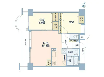 ワコーレ深江駅前ハーモニーガーデン(2LDK/10階)の間取り写真