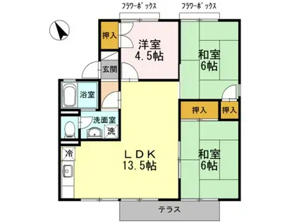 エクセルクローバー A棟(3LDK/1階)の間取り写真
