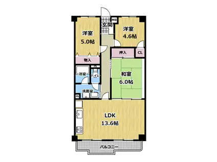 メゾンドール朝霧 4階部分(3LDK/4階)の間取り写真