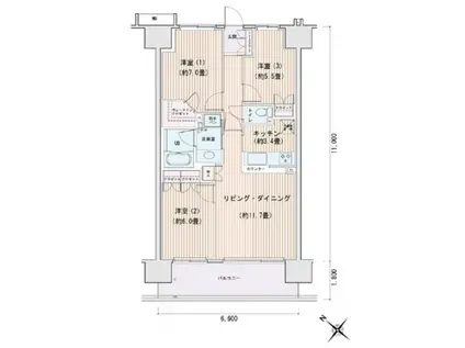 エスティメゾン豊洲レジデンスA棟(3LDK/14階)の間取り写真