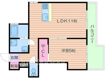 マンション武蔵(1LDK/4階)の間取り写真