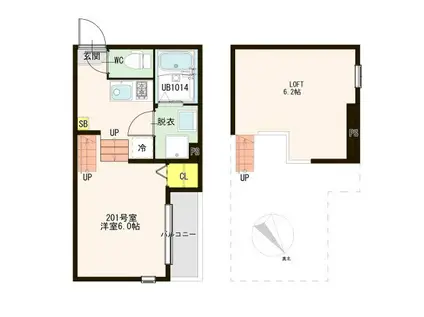 ハーモニーテラス葉山町(1K/2階)の間取り写真