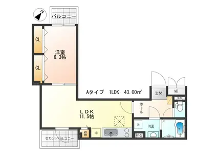 シエル・クラルテ(1LDK/1階)の間取り写真