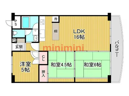 南茨木駅前ハイタウンK棟(3LDK/10階)の間取り写真