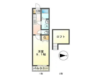トップハウス南玉垣(1K/2階)の間取り写真
