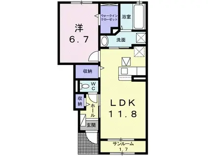ジュノ・ホワイトA(1LDK/1階)の間取り写真