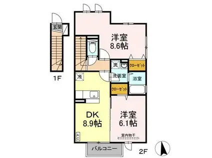 セジュール 雅(2DK/2階)の間取り写真