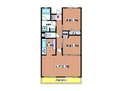 ラナイグレイス国立(2LDK/1階)の間取り写真