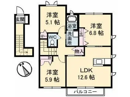 サンモールC棟(3LDK/2階)の間取り写真