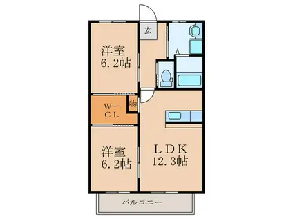 プリエールヒルB棟(2LDK/1階)の間取り写真