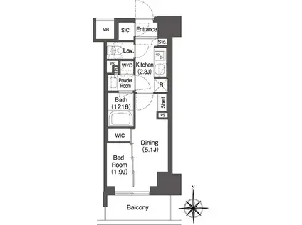 コンフォリア東新宿(1DK/7階)の間取り写真