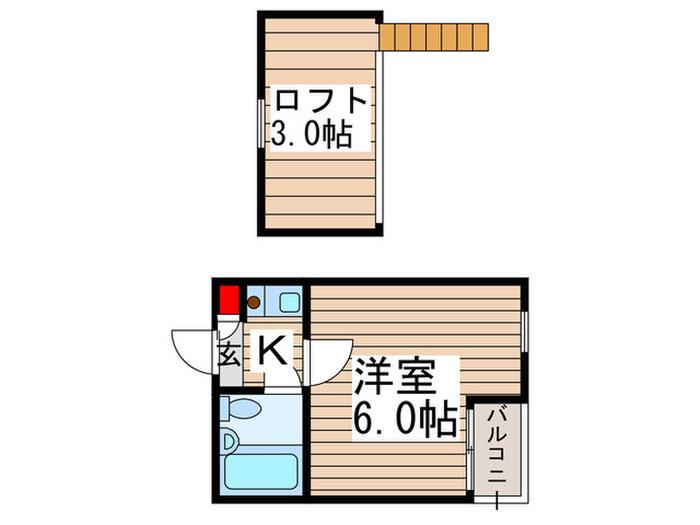 コスモ西(1K/2階)の間取り写真
