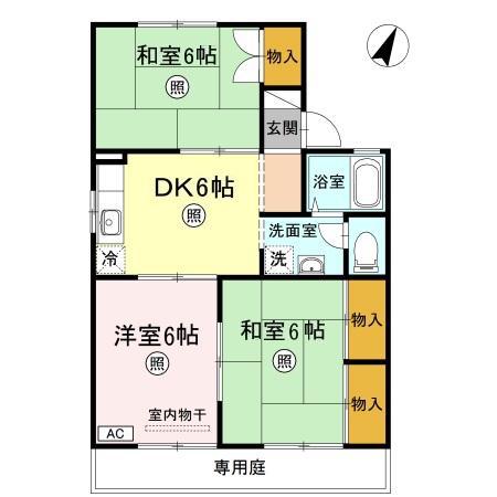 シーサイドハウス A棟(3DK/1階)の間取り写真