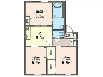 ラークスクエア I(3DK/2階)の間取り写真