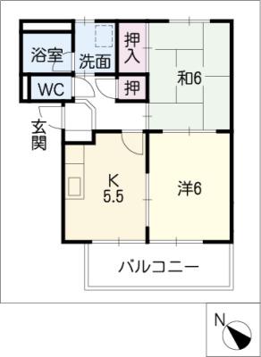 SURPLUSワイズハウスII(2DK/1階)の間取り写真