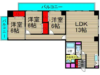 カーサ日本橋(3LDK/6階)の間取り写真