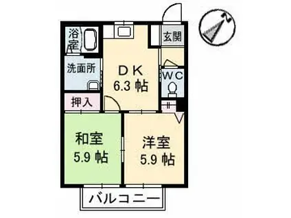 レジデンス高砂(2DK/1階)の間取り写真