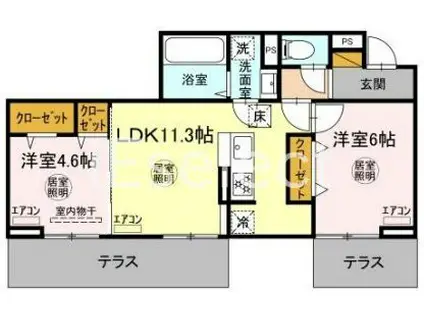 ルミエール五井・I(2LDK/1階)の間取り写真