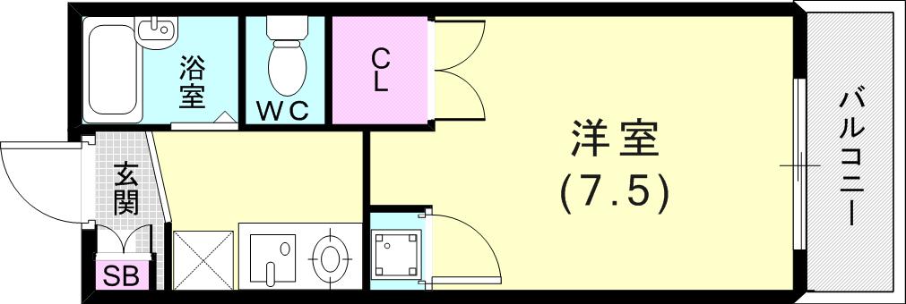 フルーレゾン神戸(1K/2階)の間取り写真