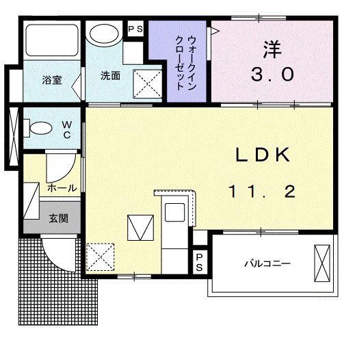 エステート龍田(1LDK/1階)の間取り写真