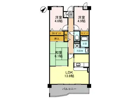 シャルマン木ノ元(3LDK/2階)の間取り写真