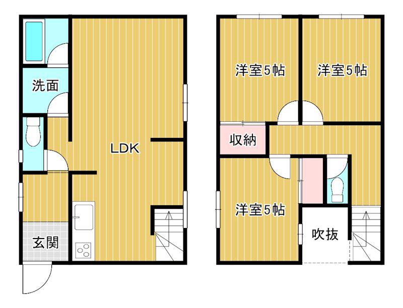 山口ビル(3LDK/2階)の間取り写真