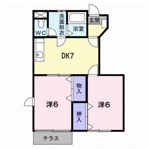 オリゾンテ宮浜II(2DK/1階)の間取り写真