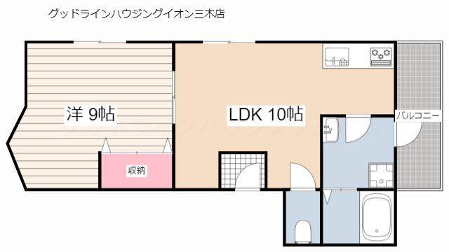 ハイツ志染(1LDK/2階)の間取り写真