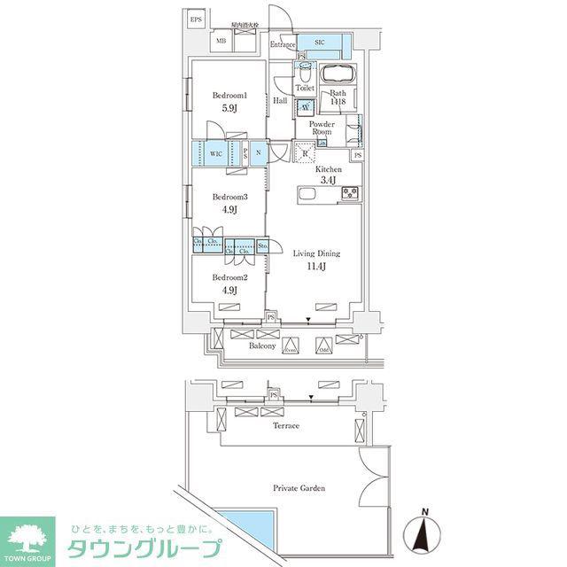 フロンティアレジデンス錦糸公園(3LDK/1階)の間取り写真