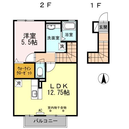 シャルマン楠(1LDK/2階)の間取り写真