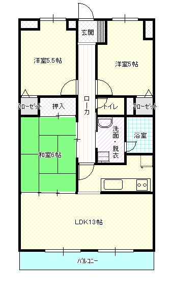 アーバングレイス富沢(3LDK/2階)の間取り写真