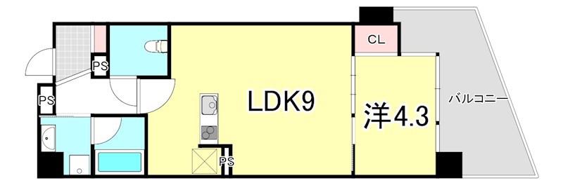 リノスタイル神戸下山手(1LDK/9階)の間取り写真
